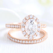 2 CT Oval Cut Luna Halo Moissanite Bridal Wedding Ring Set